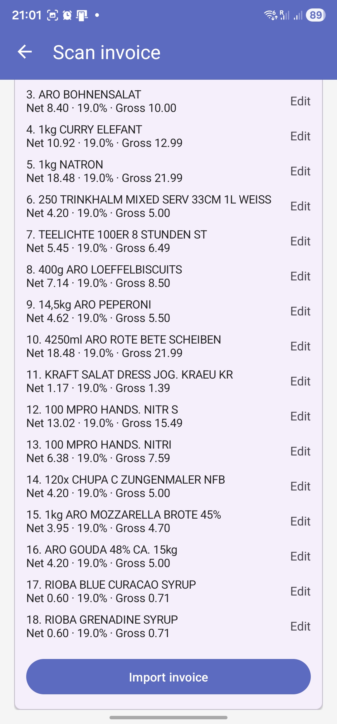 AI extracts all invoice items
